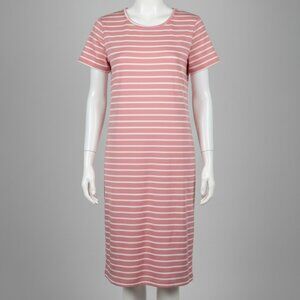 Pink White Striped T-Shirt Maxi Dress Women's Small S Short Sleeve Casual Stretc